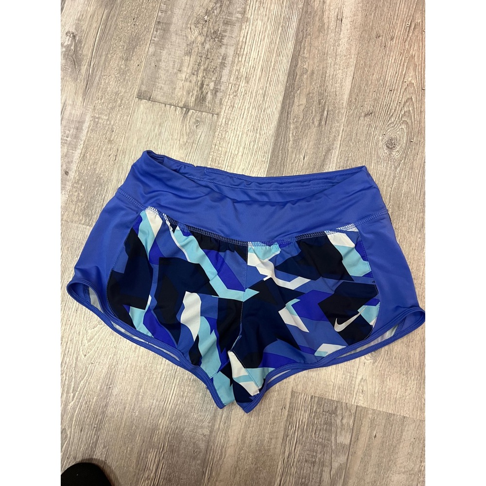 Nike Dri-FIT Womens Blue Geometric Camo Running Shorts Size Small Athletic Gym